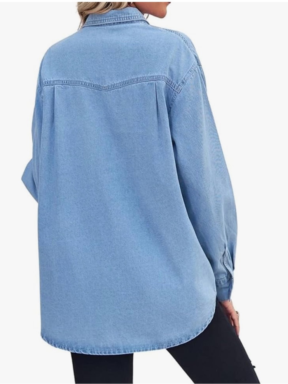 Light Blue Denim Button-Front Shirt. Size medium - Picture 4 of 14